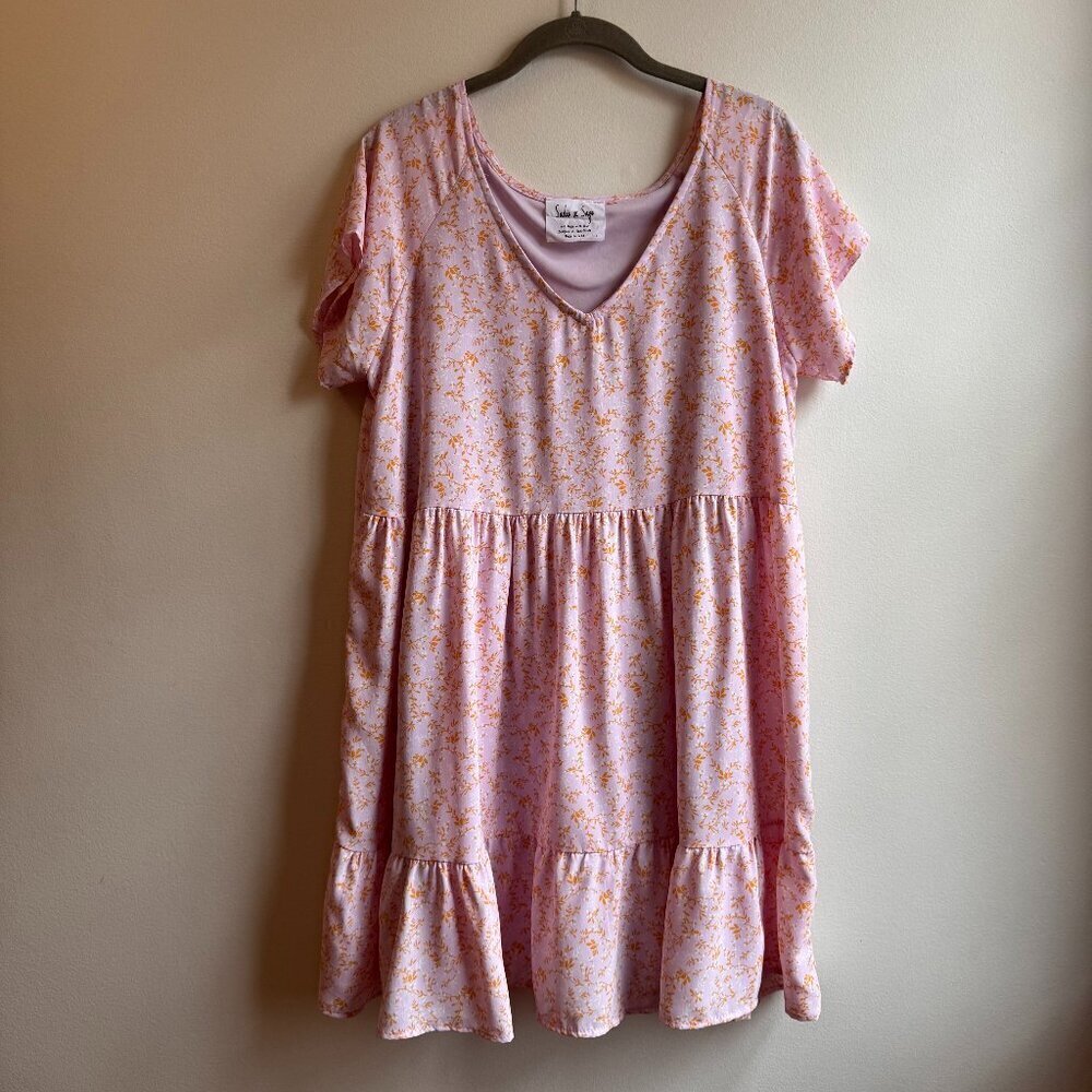 Sadie and Sage Ditsy Floral Swing Mini Dress Prairie Boho Ruffle Hem Size Large